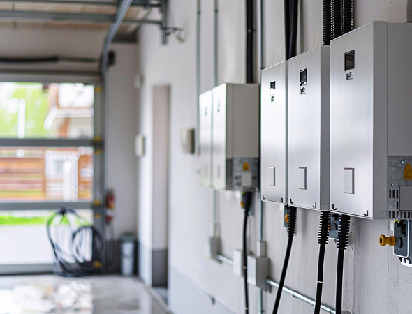 A wall of electrical panels